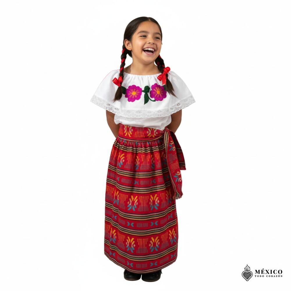 Traditional Mexican Floral Cambaya Dress Set – Handmade Three-Pieces size 8